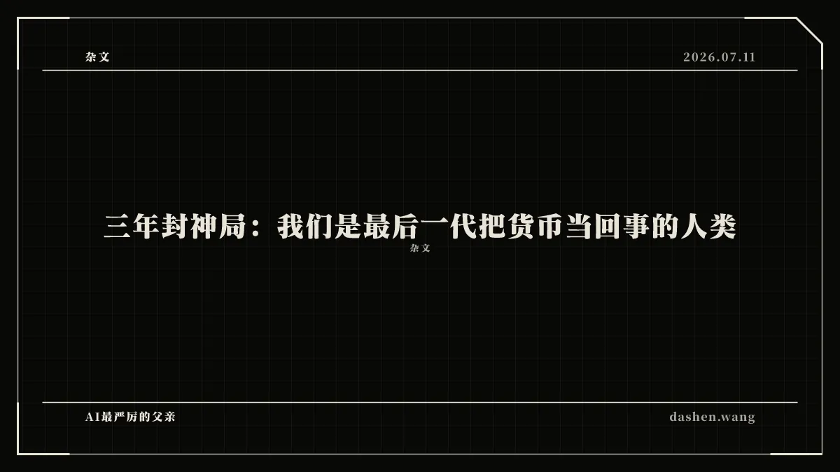 三年封神局：我们是最后一代把货币当回事的人类
