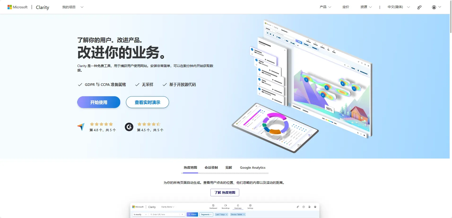 无费强大的网站分析平台：微软 Clarity